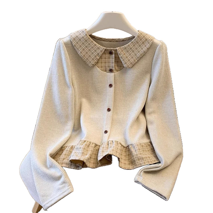 Kvindernes fashionable strikket sweater med skjorte bluse detaljer Stilla