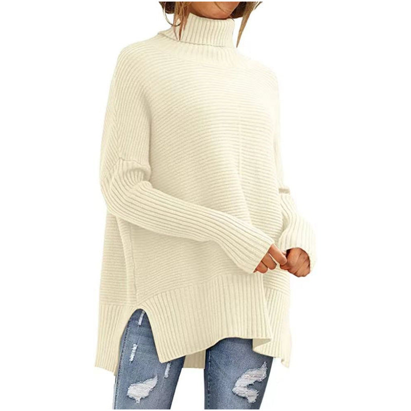 Dame Stor Turtleneck Skipjorte med Fin Ribbet Struktur og Asymmetrisk Snit Stilla