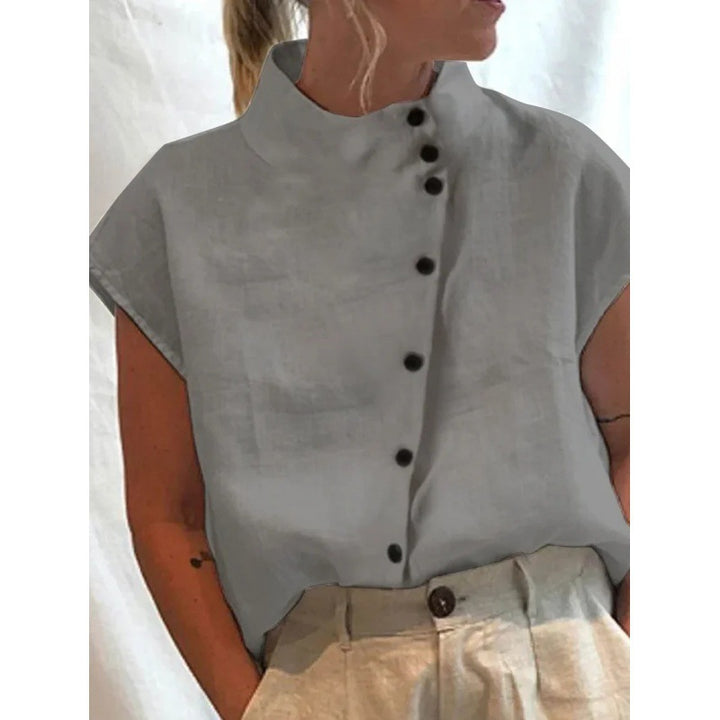 Dame mode kortærmet bluse med ståkrave Stilla