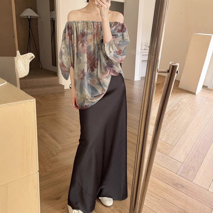 Dame luftig blomstershirt med elastisk liv Stilla