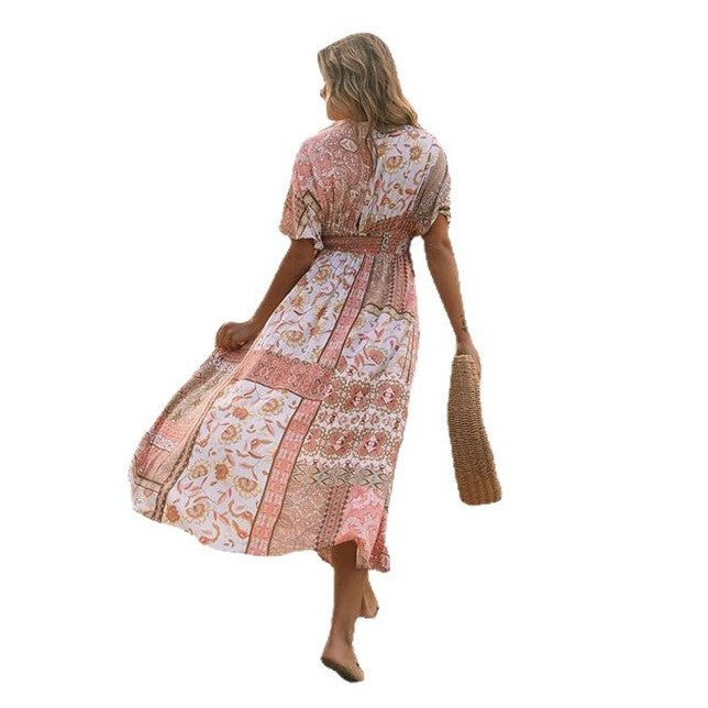 Dame Maxi-kjole med luftigt cut-out-look og æterisk mønster Stilla
