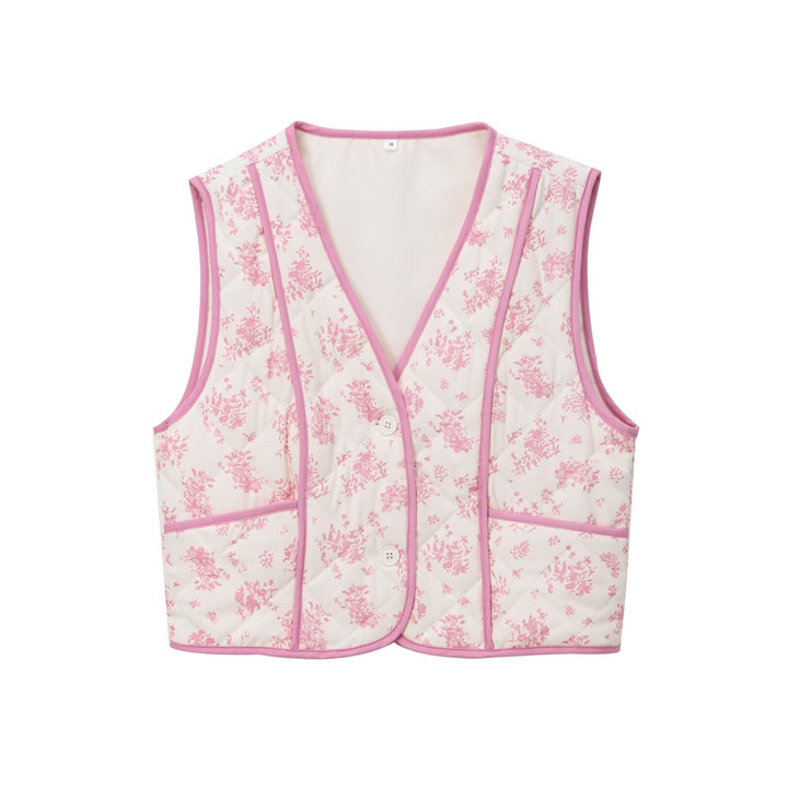 Dame quiltet vest med blomsterdesign og praktiske lommer Stilla