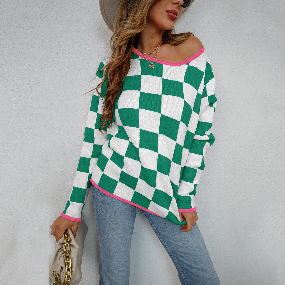 Kvinders casual sweater med ternet mønster Stilla
