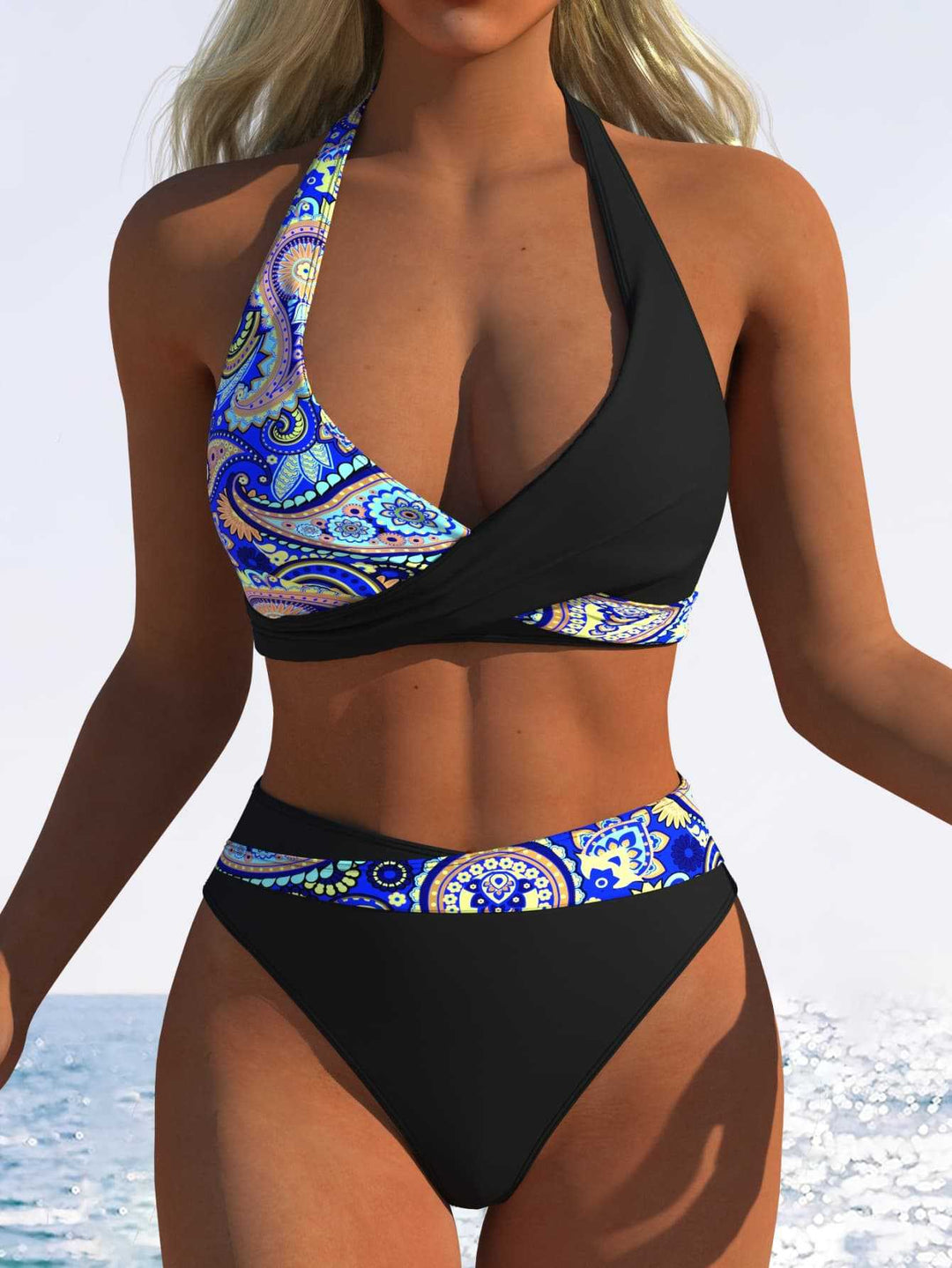Damer Højt skåret bikini-sæt med trendy indpakningsoberdel og elastisk bånd Skovae