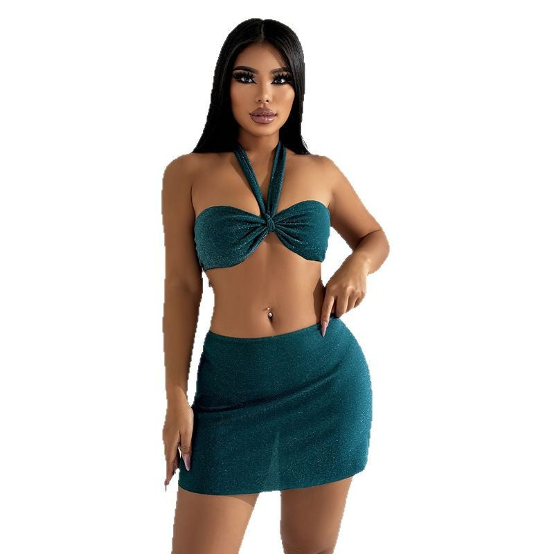 Dame Halter Neck Glitter Bikini Sæt Stilla