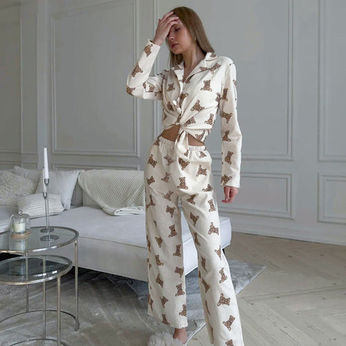 Dame Kramme Pyjama-sæt med knapbluse og lange bukser Stilla