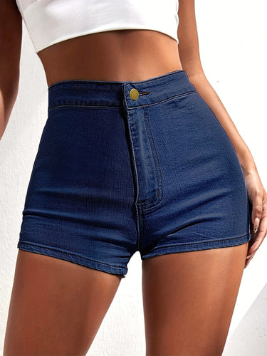 Dame høj talje denim-shorts med smal pasform og komfortabelt bånd Stilla