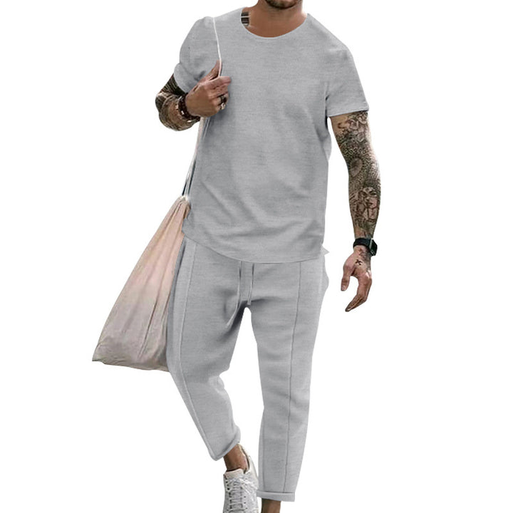 Herrer fritids T-shirt og sweatpants sæt med moderne snit Stilla