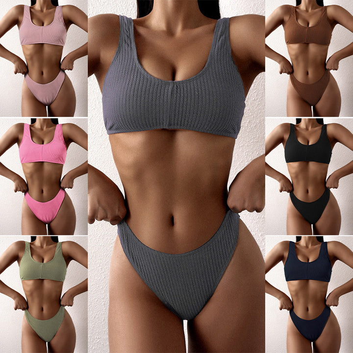 Dame Høj taljeret bikini med struktureret stof og komfortabel pasform Skovae