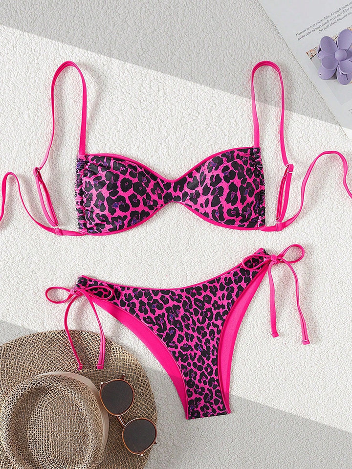 Dame Push-Up Bikini med detaljeret dyreprint og justerbare stropper Skovae