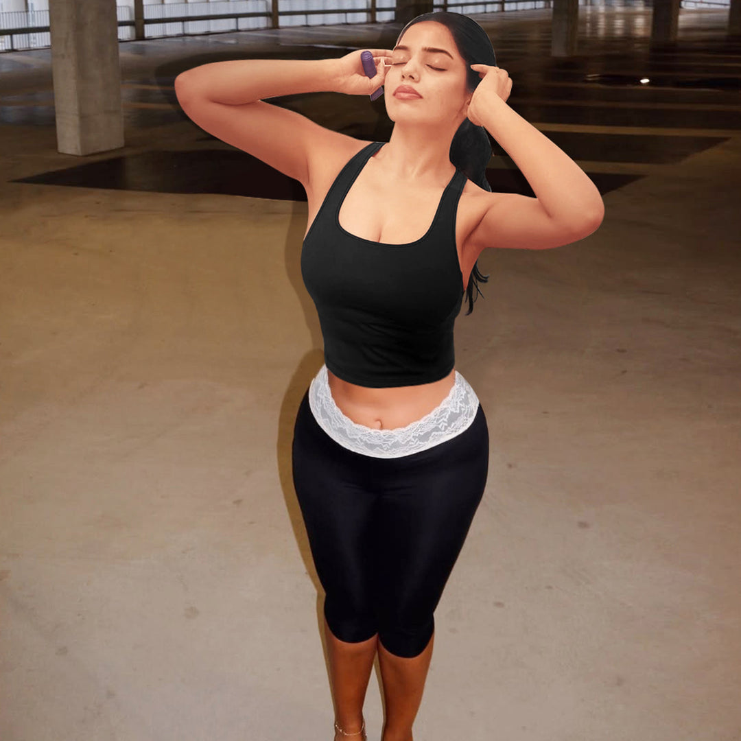 Dame Sporty Crop-Top og Leggings Sæt med Spids Bund Stilla