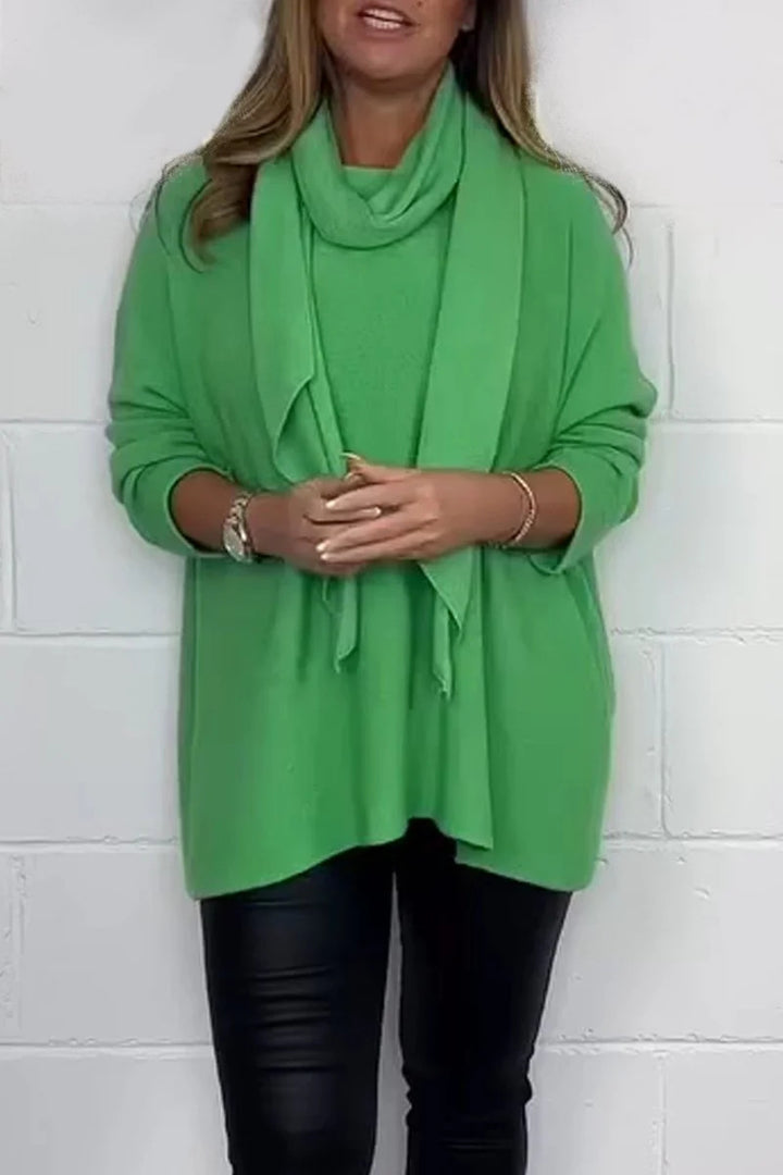Dame Afslappet Fit Sweater med Mode Halstørklæde Stilla