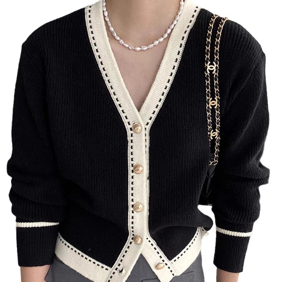 Kvindernes Mode Cardigan med Kontrast Detaljer Stilla