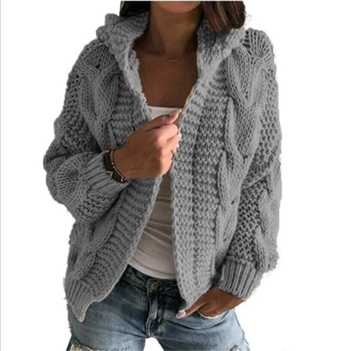 Kvinders chunky strik cardigan med hætte og dybe lommer Stilla