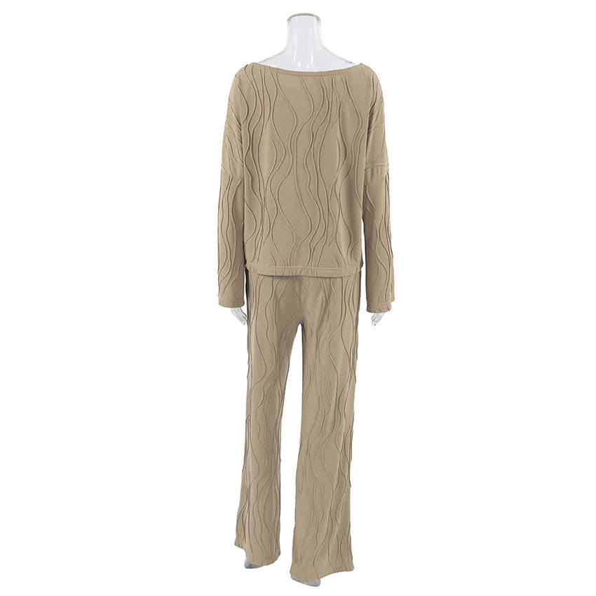 Dame trendy loungewear-sæt med struktureret overdel og behagelige bukser Stilla