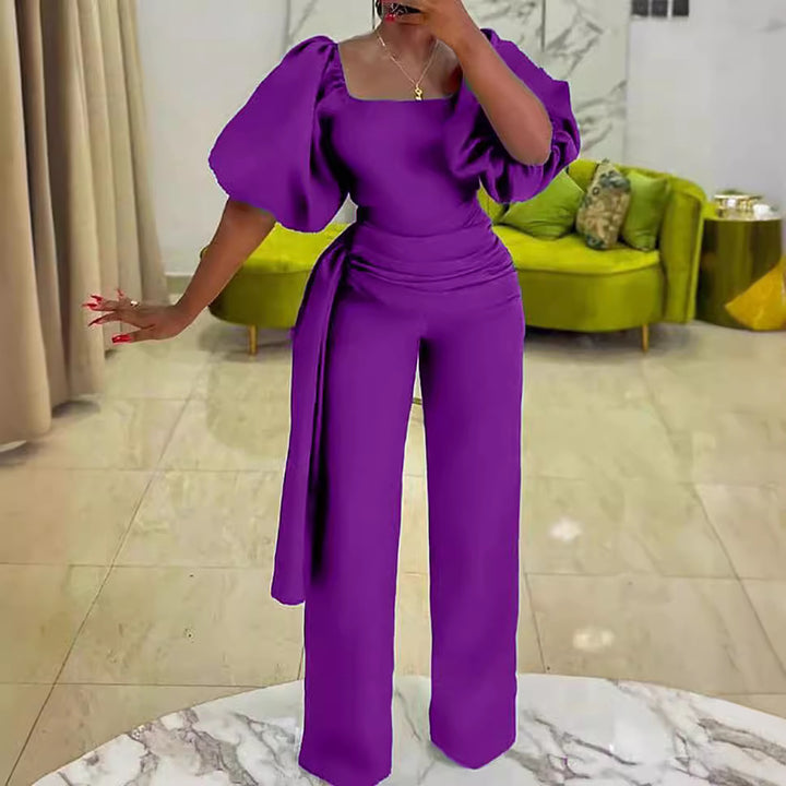 Dame Elegant Jumpsuit med voluminøse ærmer og flot taljebælte Stilla