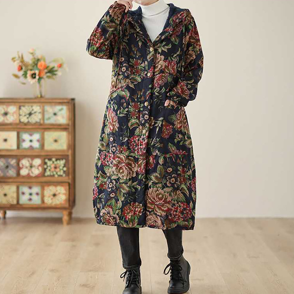 Stilla | Lang Vintage Frakke Med Blomsterprint