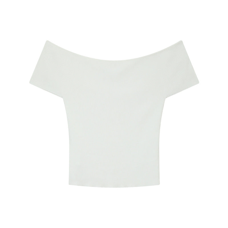 Dame Off-Shoulder Strikoberteil med fin ribstruktur Stilla