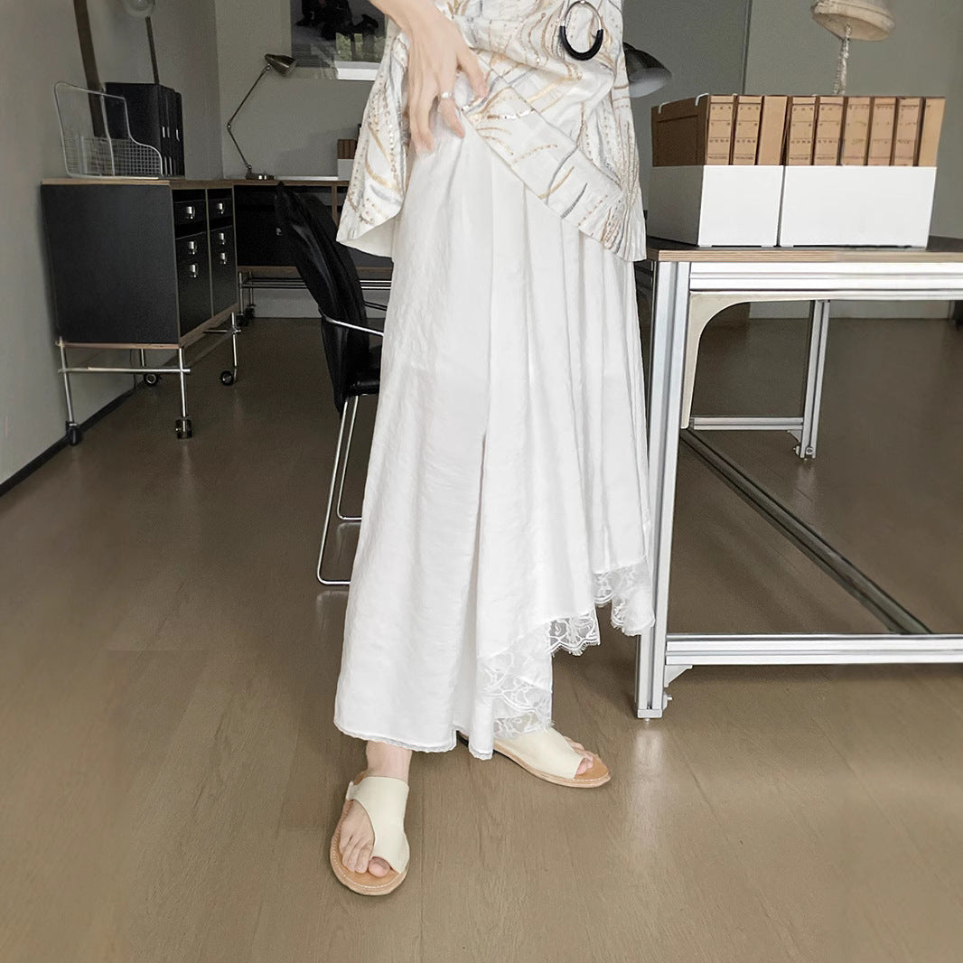 Dame elegant Maxi-nederdel med kunstneriske spidseindsatser og flydende snit Stilla