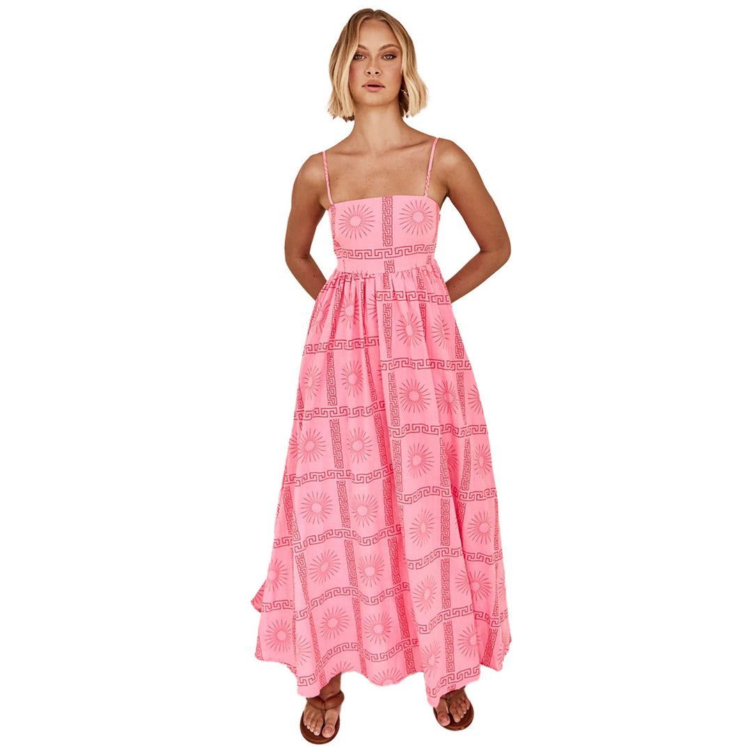 Kvindernes maxi kjole med smocked top og legende grafisk design Skovae