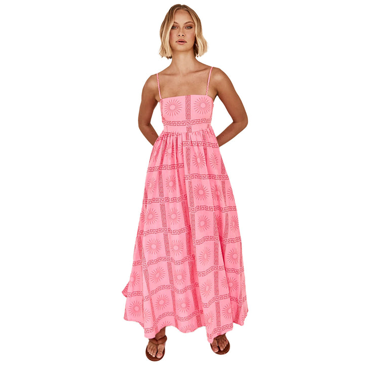 Kvindernes maxi kjole med smocked top og legende grafisk design Skovae
