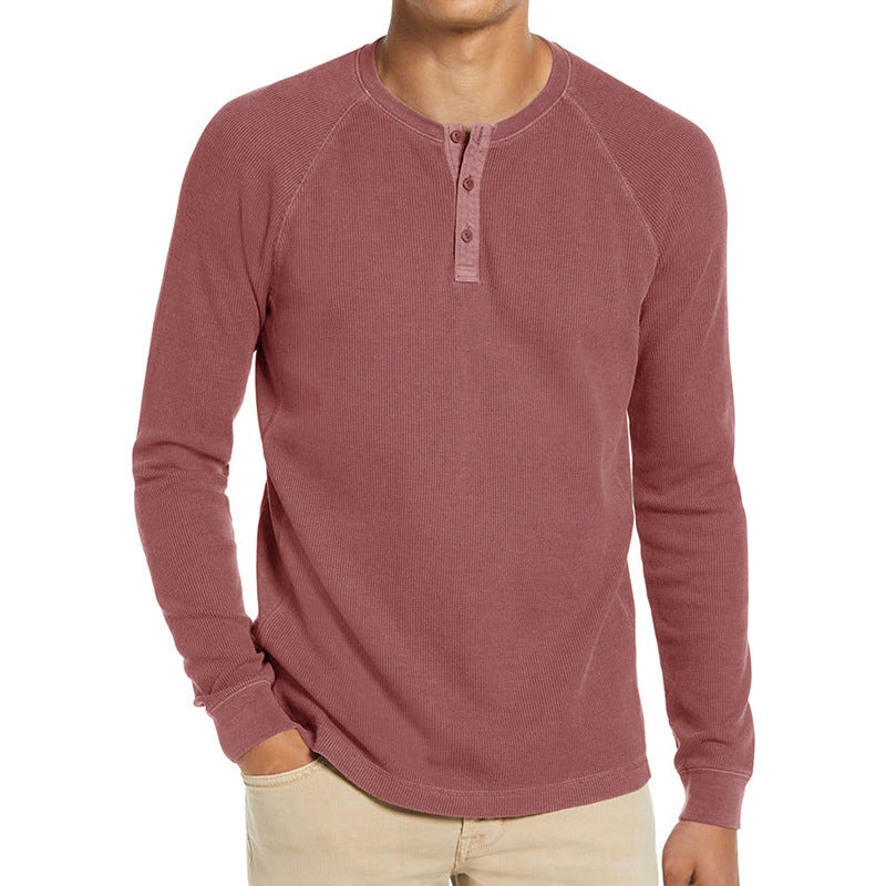 Herrer langærmet Henley-shirt med struktureret væv Stilla