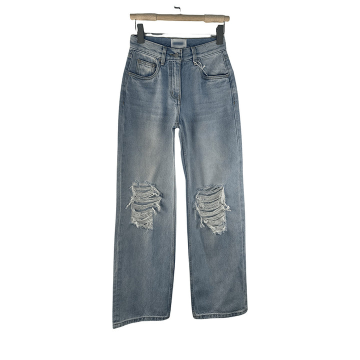 Dame Destroyed Jeans med bred ben og høj talje Stilla