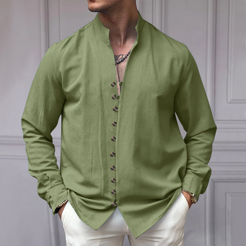 Herrer elegant Langærmet skjorte med moderigtigt ståkrave og knaplukning Stilla