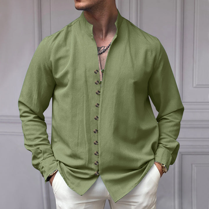 Herrer elegant Langærmet skjorte med moderigtigt ståkrave og knaplukning Stilla