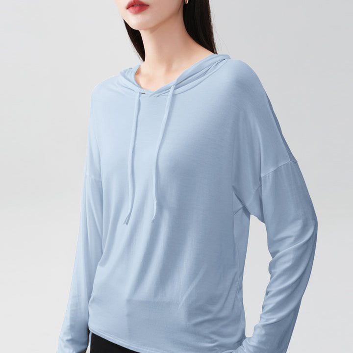 Dame longsleeve-top med hætte og fin bomuldsblanding Stilla