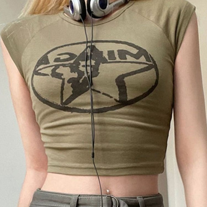Dame Crop-top med kreativ grafikprint og tætsiddende pasform Skovae
