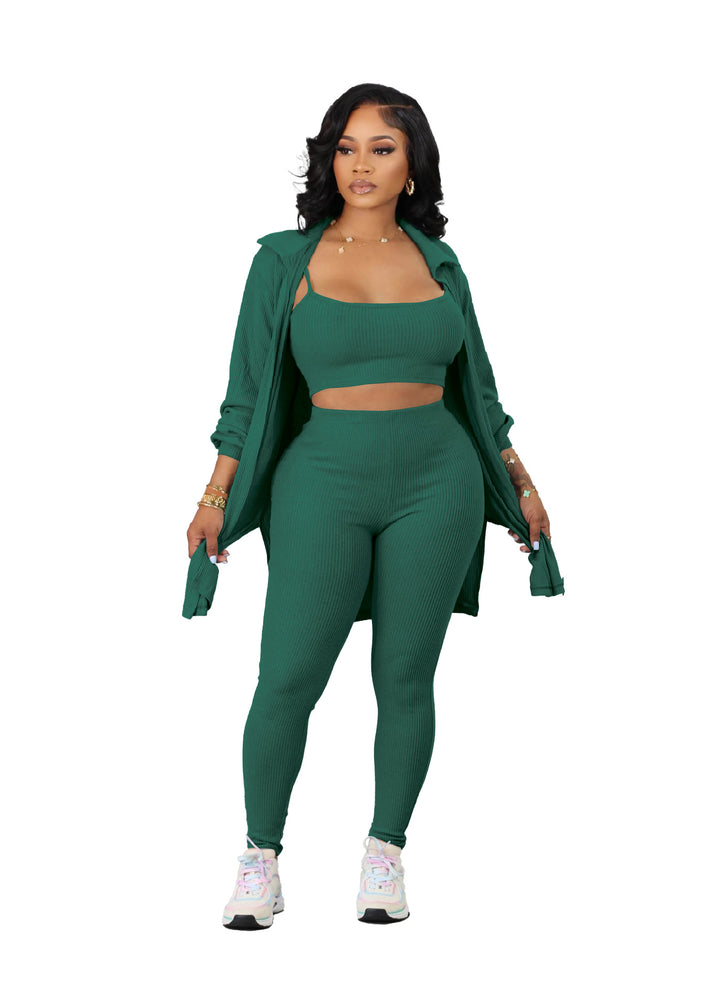 Dame Sporty 3-delt Set med cropped top, leggings og lang jakke Stilla