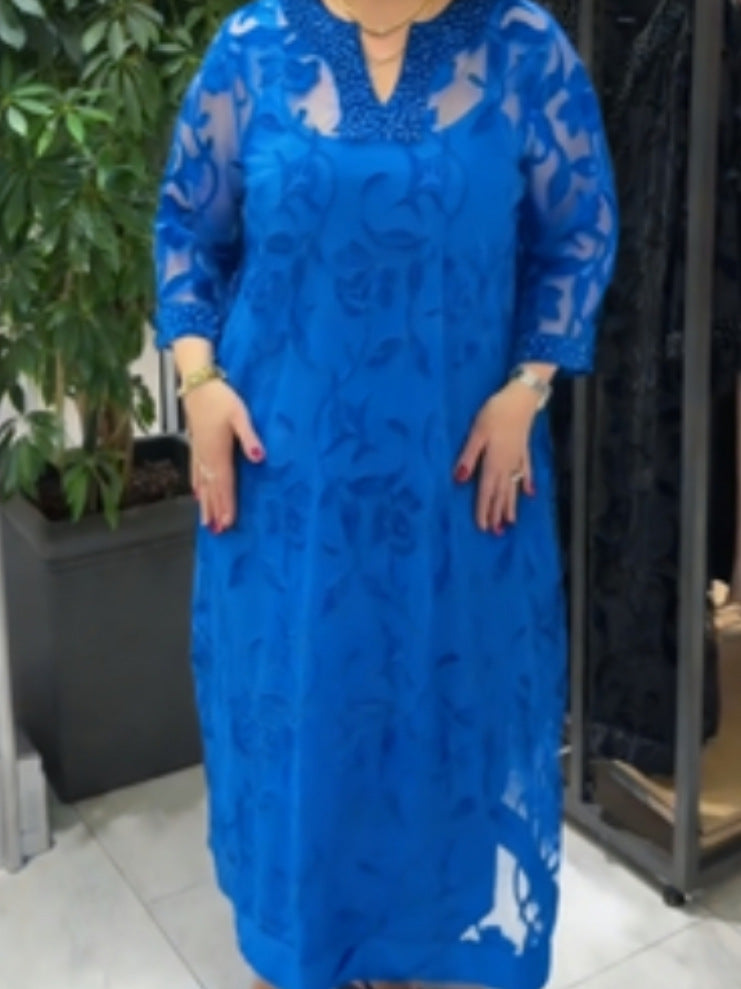 Kvinders elegante gennemsigtige maxi kjole med blonde detaljer Stilla