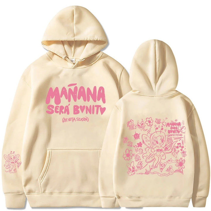 Kvinders hoodie med kreativt print og praktisk kængurulomme Skovae