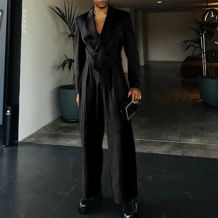 Dame nan Business-sæt med asymmetrisk draperet blazer og bundfalderbukser med gummibånd Skovae