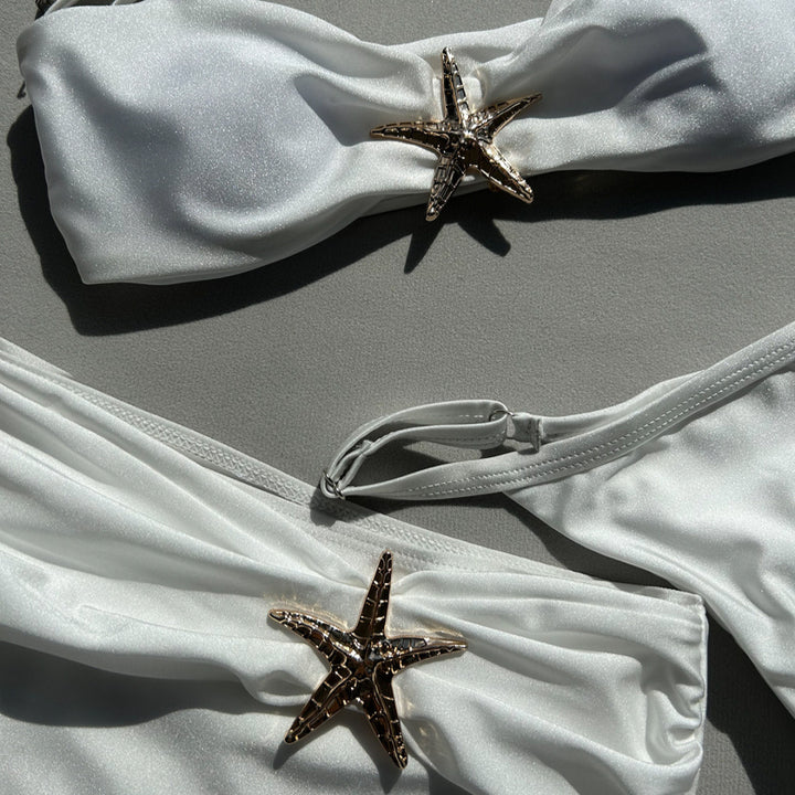Dame bikini-sæt med nederdel og skinnende musling-detalje Skovae