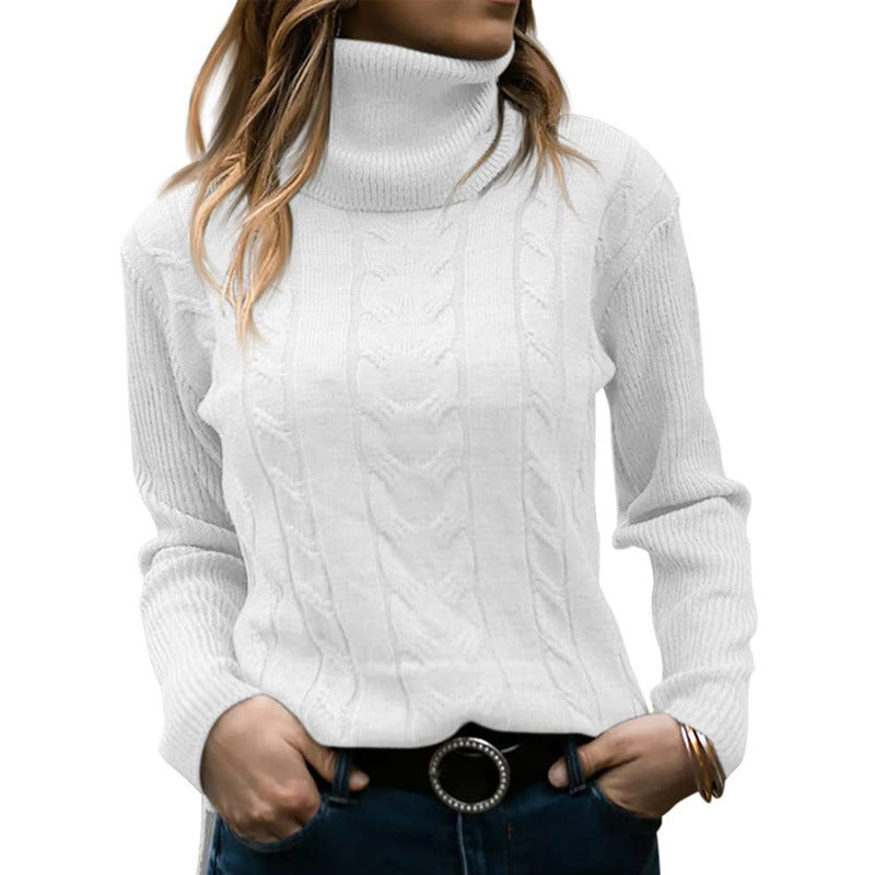 Dame strikpullover med elegant rullekrave og snoningsmønster Stilla