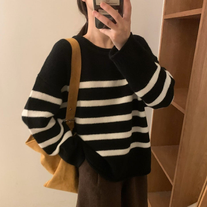 Femme Stribet Strikpullover med Relaxed Fit Stilla