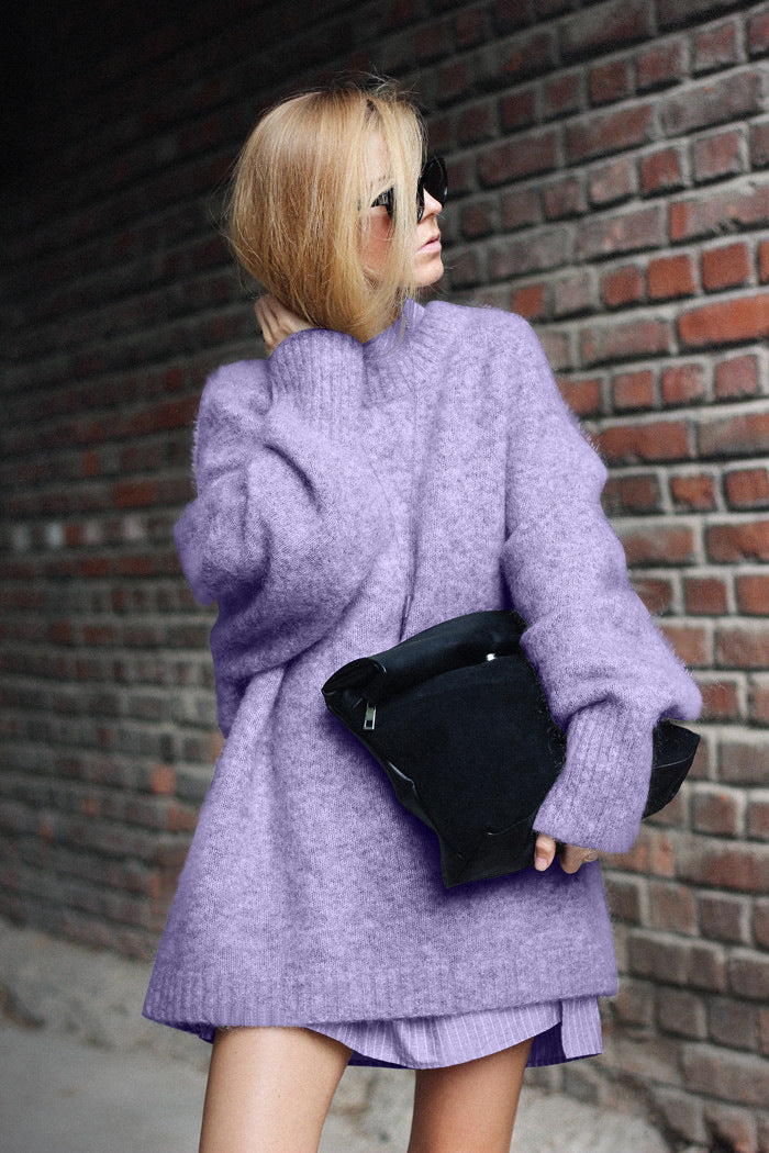 Dame Oversized Strikpullover med høj afsluttende krave og voluminøse ærmer Stilla