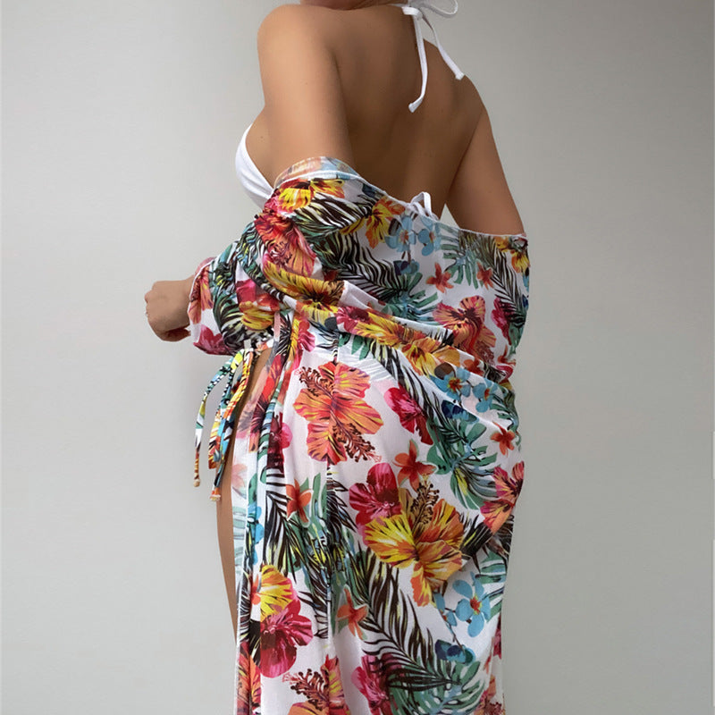 Dame Højtaljet Bikini med blomster Cover-Up Skovae