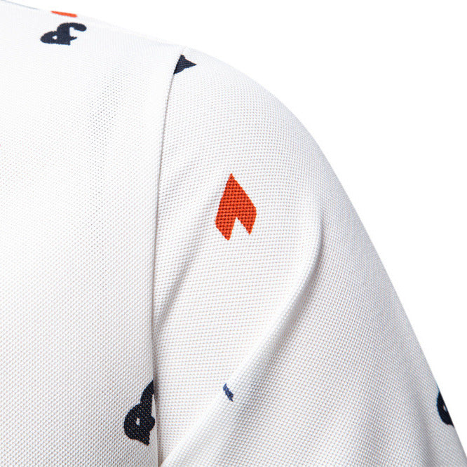 Herrer nan legeres kortærmet Piqué-polo med geometrisk all-over-print, kent-krave og kontrastbesætning Skovae