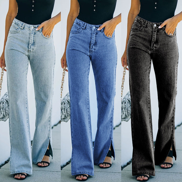 Dame brede jeans med siden slids og høje lommer Stilla
