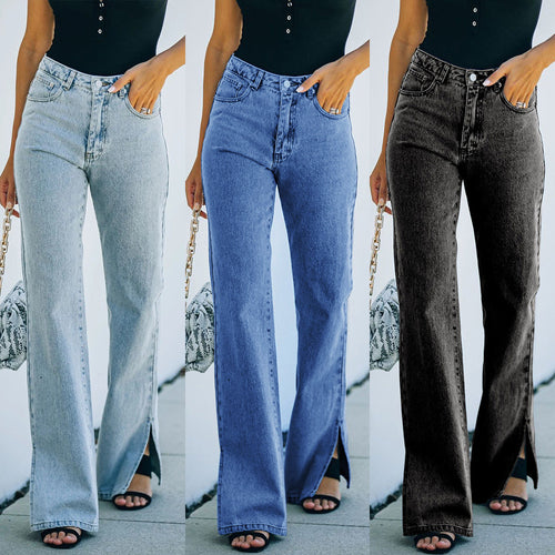 Dame brede jeans med siden slids og høje lommer Stilla