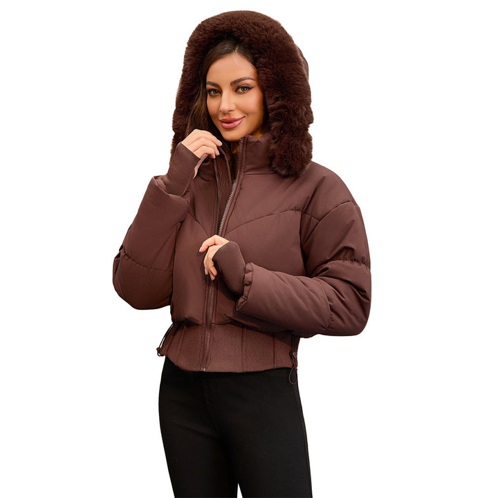 Dame cropped dunjakke med aftagelig hætte og faux fur kant Stilla