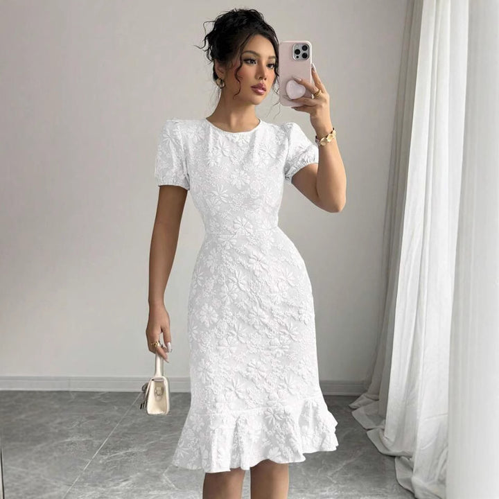 Dame Puffærmet Blomster Bodycon Kjole Stilla