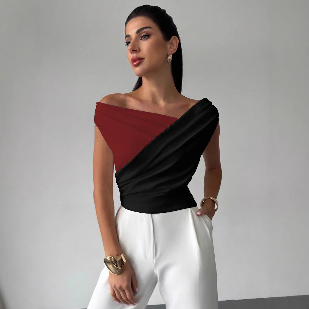 Damer nan elegant asymmetrisk Draperetop med krydset forside og figursyet talje Skovae