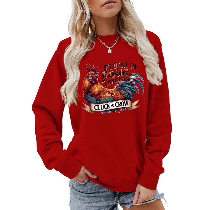 Kvinders sweatshirt med humoristisk kyllingemotiv og behagelig pasform Stilla