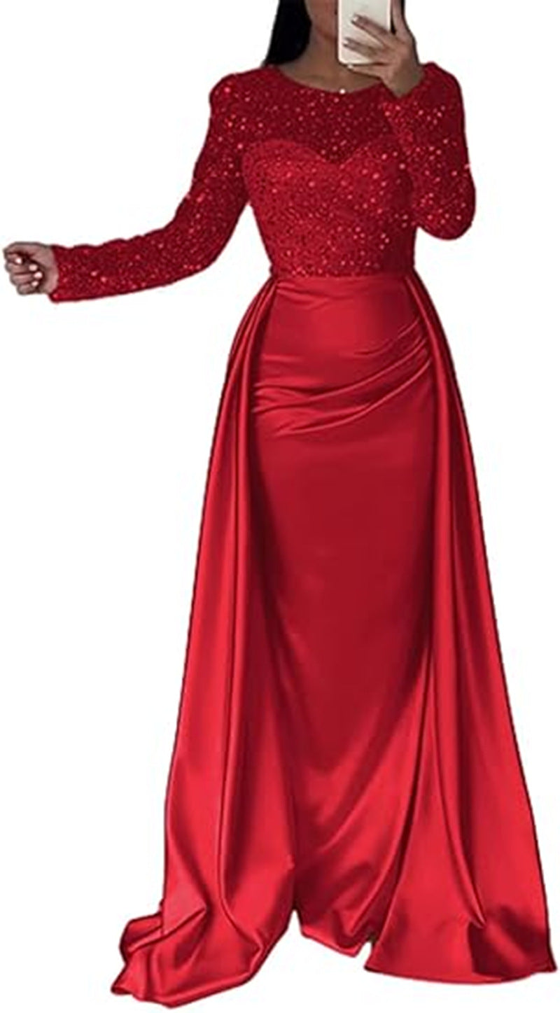 Kvinder Elegant Aftenkjole med Glitter Detaljer og Flydende Stof