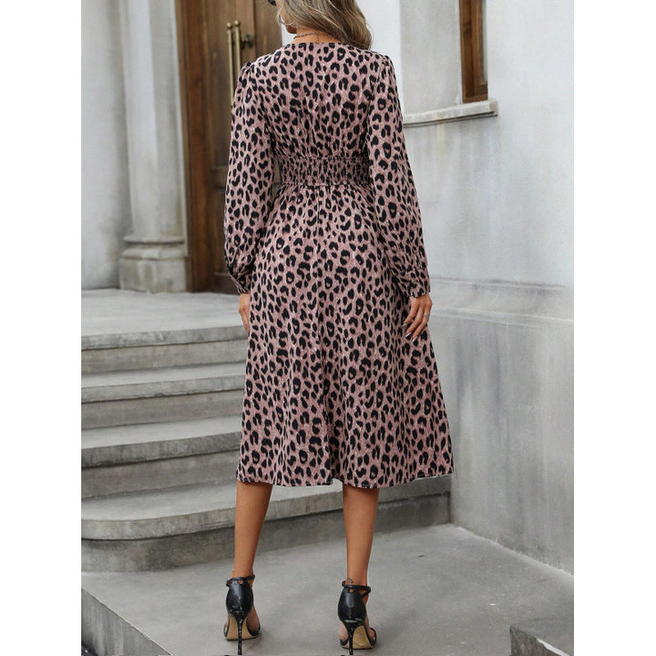 Dame Langærmet Leopardskindsmønster Midi Kjole Stilla