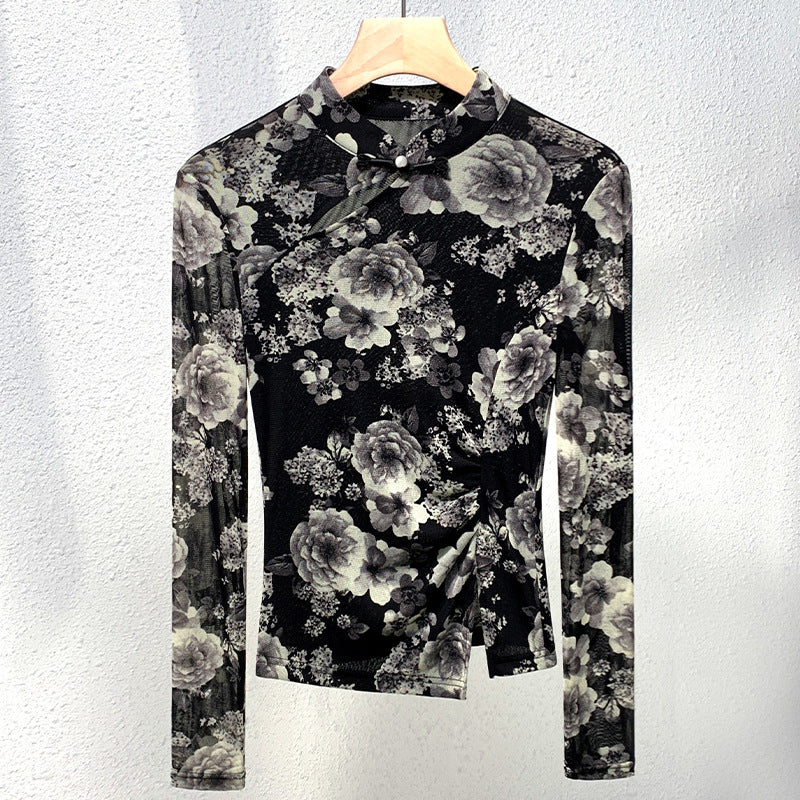 Dame elegant top med florale mønstre og raffinerede knapdetaljer Stilla
